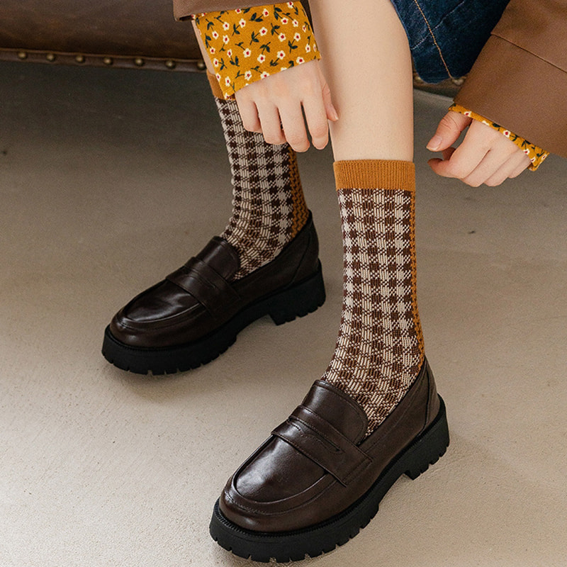 Kontrolleret leopardprint Dual Track Italian Retro Double Needle Pile Socks