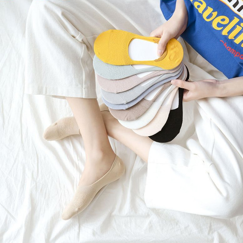 Solid farve Kvinders bådsokker med lavvandede hule sokker Solid farve Kvinders bådsokker med lavvandede hule sokker