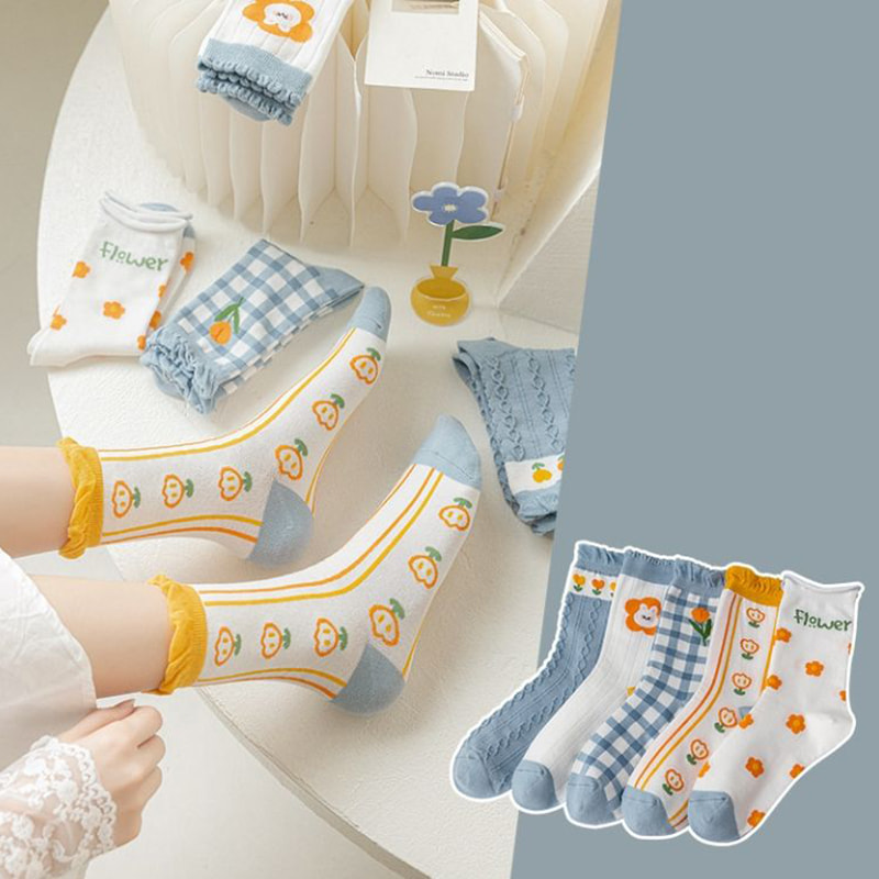 Midtrørstrømper til børn, japanske tegneserie -sokkertrend, koreansk version, fire sæson tynde kvinders sokker